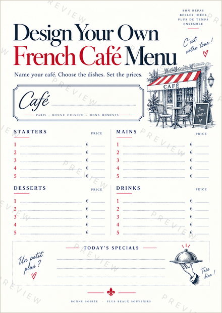 Design Your Own French Café Menu